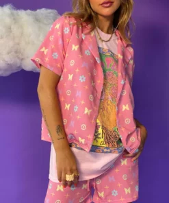 New Girl Order BUTTERFLY MONOGRAM WOVEN SHIRT