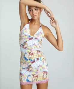 New Girl Order NEW IN LACE TRIM V NECK ANIME DRESS