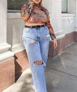 New Girl Order Tops MULTI COLOUR PRINT CUT OUT TOP CURVE