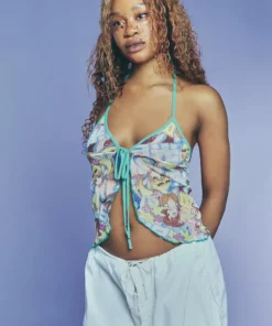 New Girl Order MESH HALTER CONTRAST TRIM CAMI