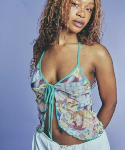 New Girl Order MESH HALTER CONTRAST TRIM CAMI