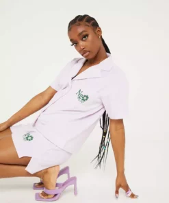 New Girl Order Tops NGO FLOWER LOGO TERRY SHORTS LILAC