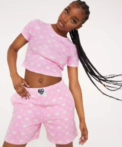 New Girl Order BUTTERFLY MONOGRAM LOGO SHORTS