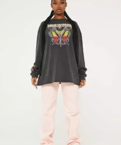 New Girl Order Butterfly Dagger Acid Wash Long Sleeved Top Tops