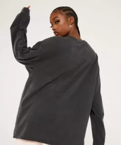 New Girl Order Butterfly Dagger Acid Wash Long Sleeved Top Tops