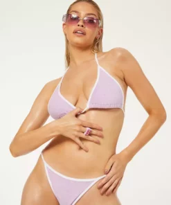 New Girl Order LILAC TOWELLING HIGH LEG BIKINI BOTTOM Tops