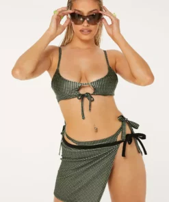 New Girl Order Tops GREEN CHECK CREPE SKIRT