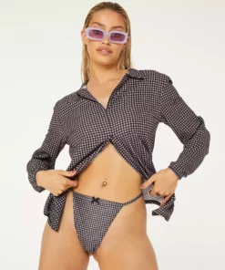 New Girl Order Tops LILAC CHECK BEACH SHIRT