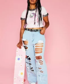 New Girl Order HELLO KITTY LACE DETAILED TEE CURVE Tops