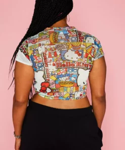 New Girl Order HELLO KITTY MESH CROP TEE CURVE