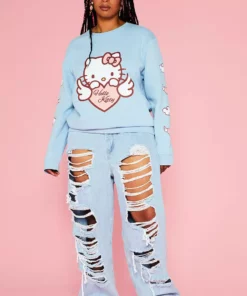 New Girl Order HELLO KITTY ANGEL HEART SWEAT CURVE Tops