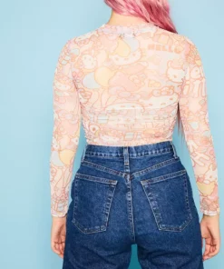 New Girl Order Hello Kitty Contrast Stitch Mesh Top Tops