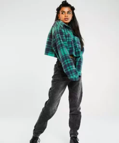 New Girl Order Check Fleece Crop Shirt