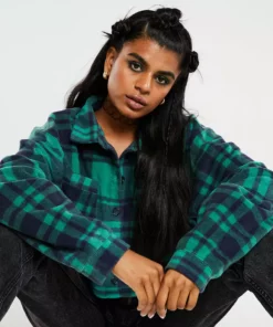New Girl Order Check Fleece Crop Shirt