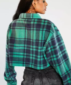 New Girl Order Check Fleece Crop Shirt