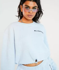 New Girl Order Kanji Blue Crop Sweat Tops