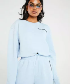 New Girl Order Kanji Blue Crop Sweat Tops