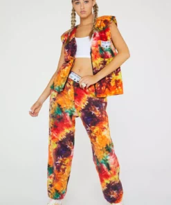 New Girl Order Tops Tie Dye Fleece Sleeveless Jacket