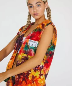 New Girl Order Tops Tie Dye Fleece Sleeveless Jacket