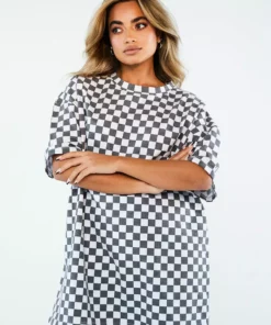 New Girl Order Tops WHITE CHECKERBOARD TEE