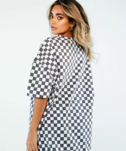 New Girl Order Tops WHITE CHECKERBOARD TEE