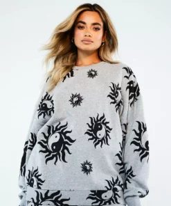 New Girl Order Tops Yin Yang Grey Marl Sweatshirt