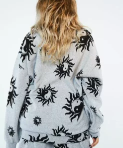 New Girl Order Tops Yin Yang Grey Marl Sweatshirt