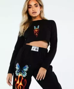 New Girl Order BUTTERFLY LONG SLEEVE CROP TOP Tops