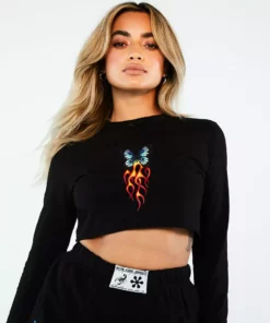 New Girl Order BUTTERFLY LONG SLEEVE CROP TOP Tops