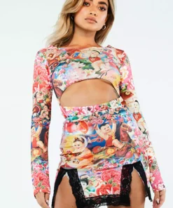New Girl Order Tops VIBRANT PRINT CUT OUT BODY
