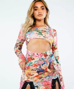 New Girl Order Tops VIBRANT PRINT CUT OUT BODY