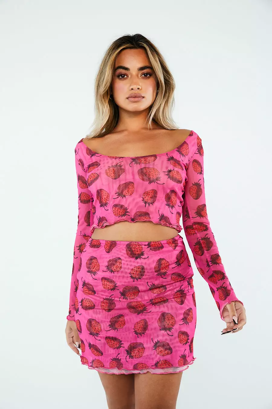 New Girl Order Tops STRAWBERRY MESH MINI SKIRT