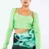 New Girl Order Tops CROP RIB GREEN CARDIGAN