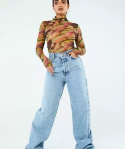 New Girl Order MULTI COLOUR HIGH NECK MESH TOP