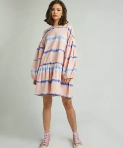 New Girl Order Tops Tie Dye Striped Sweatshirt Dress