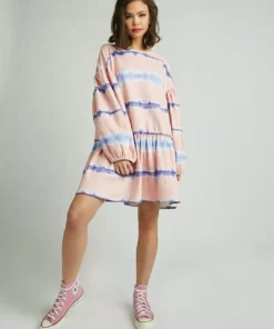 New Girl Order Tops Tie Dye Striped Sweatshirt Dress