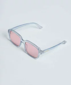 New Girl Order 70S SQUARE SUNGLASSES IN BLUE WITH PINK LENS