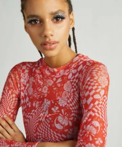 New Girl Order PSHYCADELIC FLORAL MESH BODYSUIT Tops