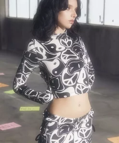 New Girl Order Tops YIN YANG VELOUR OPEN BACK TOP