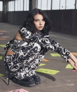 New Girl Order Tops YIN YANG VELOUR OPEN BACK TOP