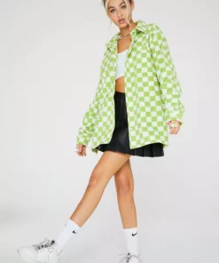 New Girl Order Checkerboard Fleece Shirt Tops