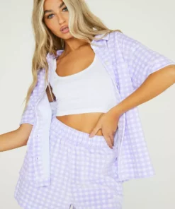 New Girl Order Lilac Gingham Velour Shorts