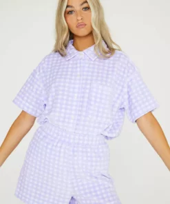 New Girl Order Lilac Gingham Velour Shorts