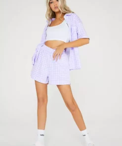 New Girl Order Lilac Gingham Velour Shorts
