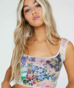 New Girl Order Tops COTTAGE MIXED PRINT CROP TOP