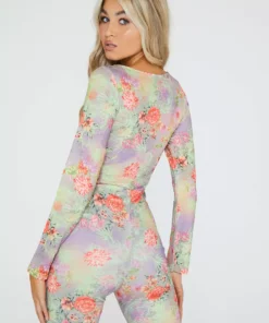 New Girl Order Rose Floral Long Sleeved Unitard Tops