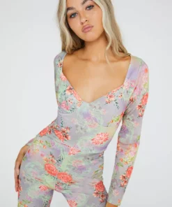 New Girl Order Rose Floral Long Sleeved Unitard Tops